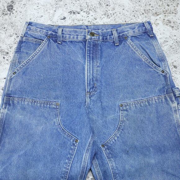 Vintage Carhartt B73 DST Faded Blue Jeans Denim Double Knee Carpenter Pant 33x31 - Picture 3 of 16